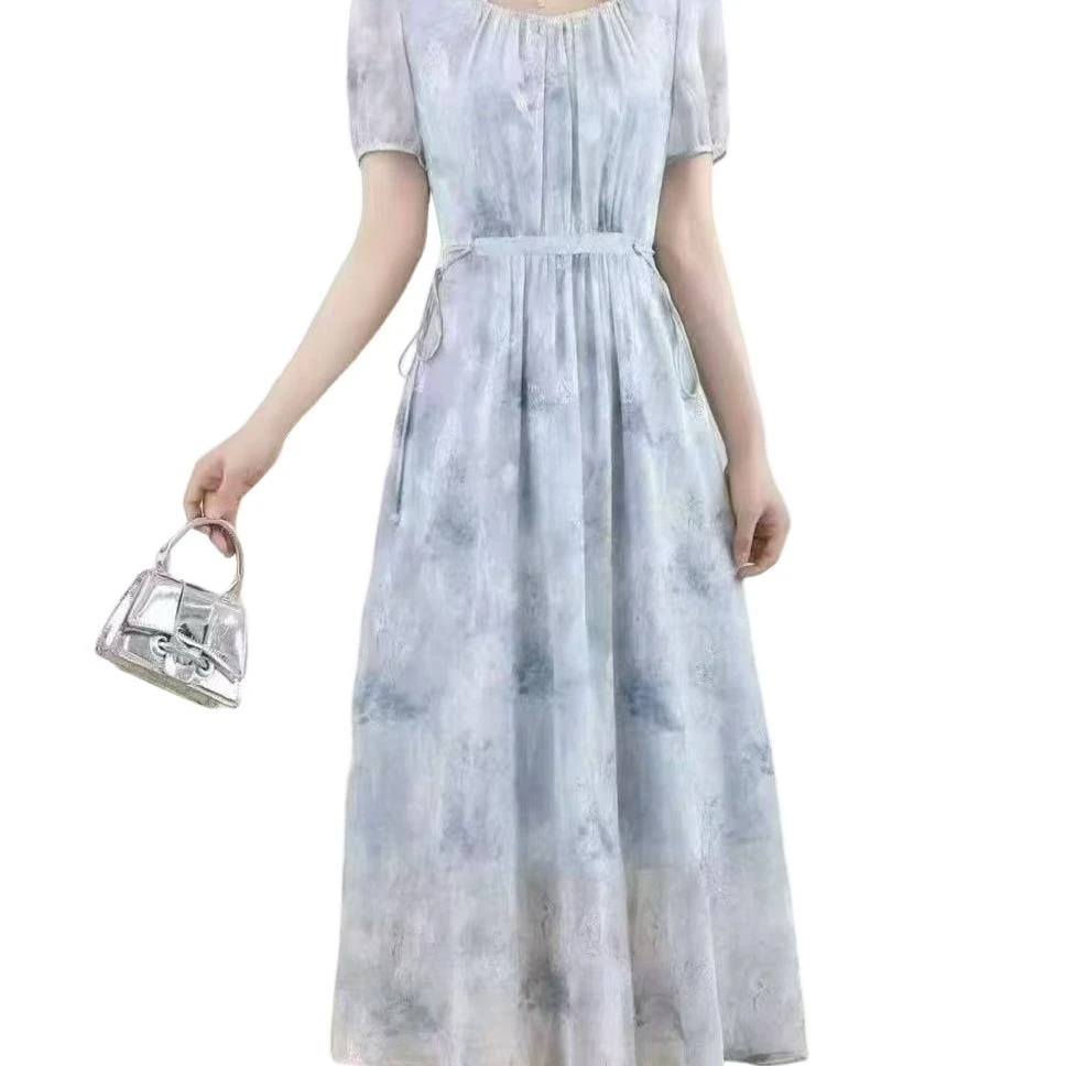 YANG SHANG夏季雪纺中长款短袖洋气连衣裙 HJT800