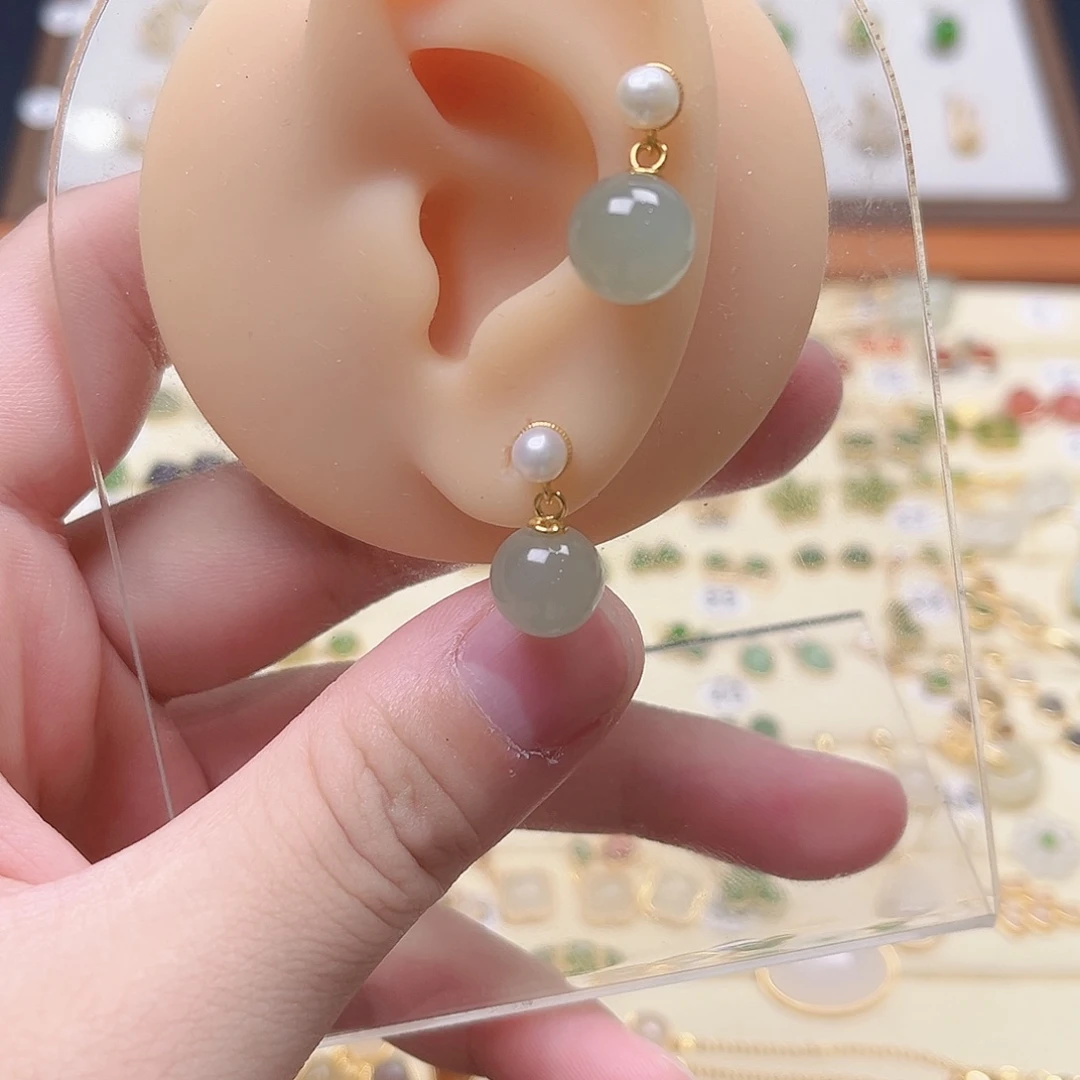 银S925镶嵌和田玉耳饰