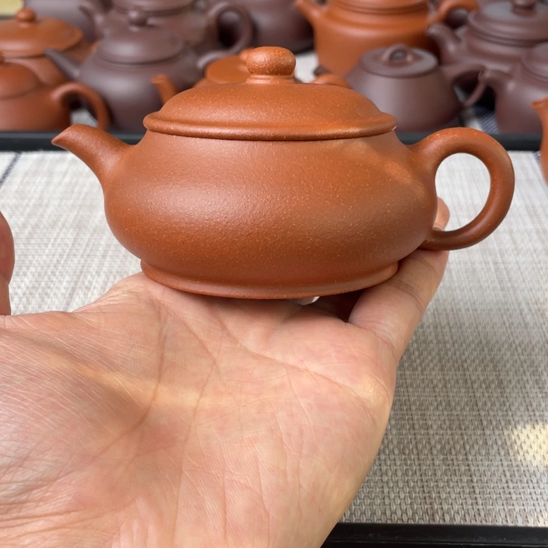 紫砂茶壶微宽盖半手工红降坡明炉壶150cc