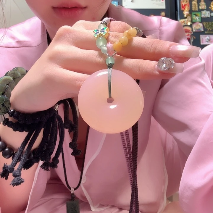叫***呢石英质玉未镶嵌平安扣藕粉