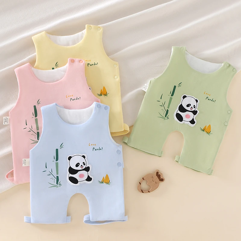 新生儿护肚肚兜宝宝表里纯棉半背连腿爬服幼儿露背睡衣夹棉上衣