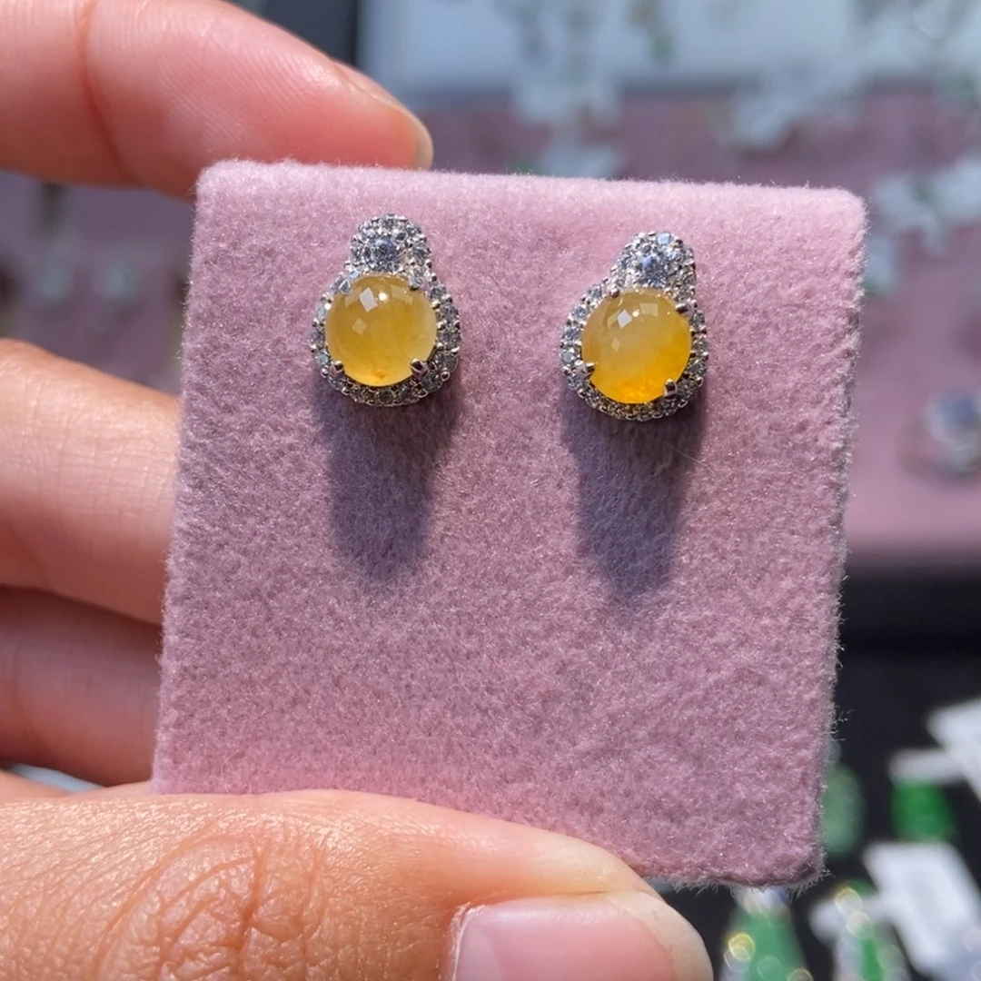 翡翠银S925镶嵌耳饰纯天然缅甸翡翠A货耳钉