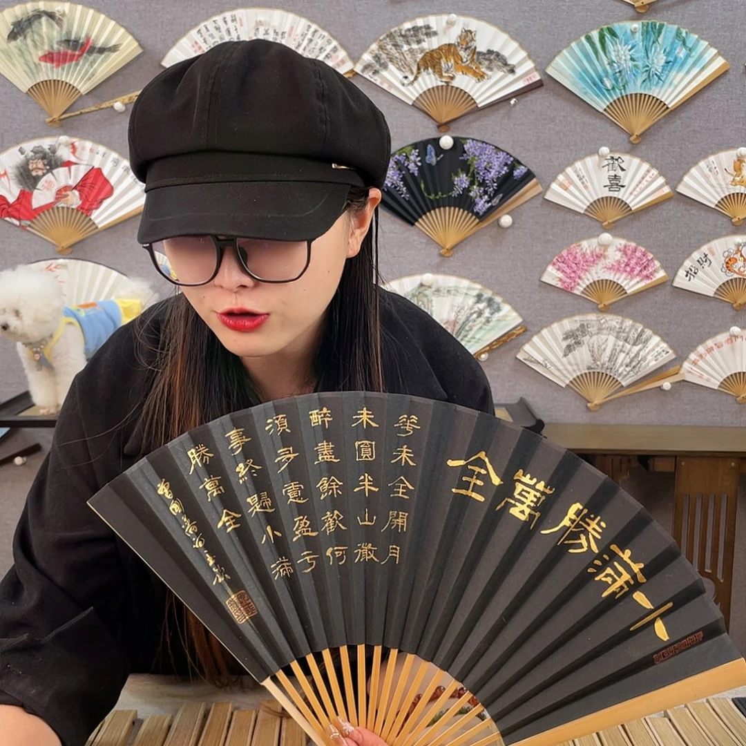 国画95寸玉竹-纯手绘-文玩扇骨（默认粘好）