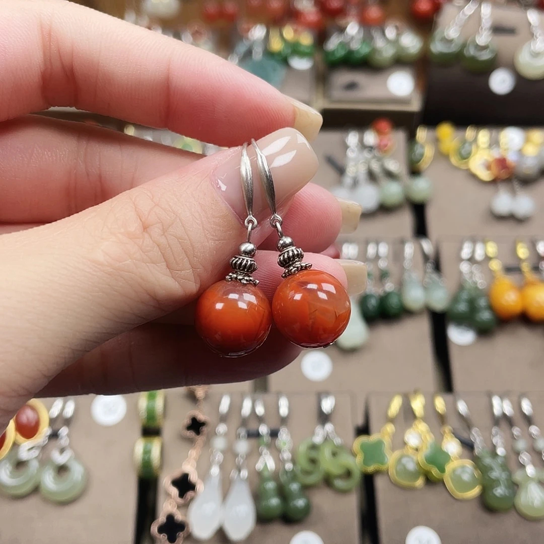 玛瑙/玉髓银S925镶嵌耳坠南红卡13左右