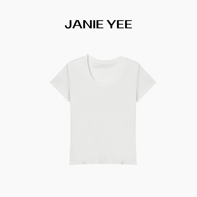 Janie Yee"骨线Tee" 匹马棉桑蚕丝亚麻宽松U领短袖T恤 25A0755