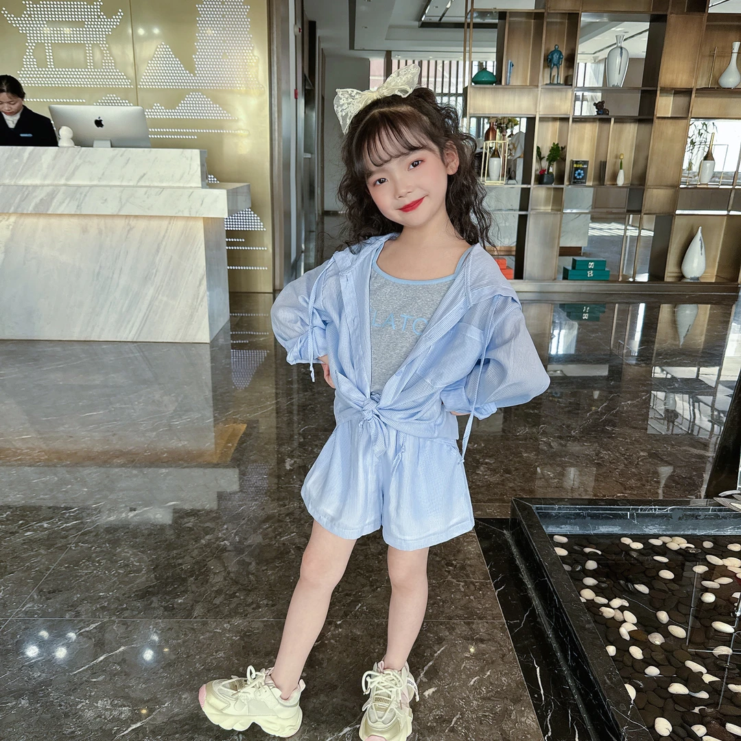 2025女童春夏防晒三件套女宝宝夏款休闲背心短裤防晒外套3件套