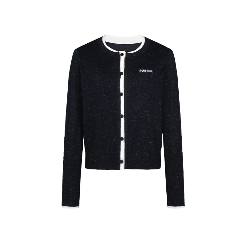 【尚雅专属】商场同款秋季新品闪光丝羊毛混纺撞色开衫NDY7B43493