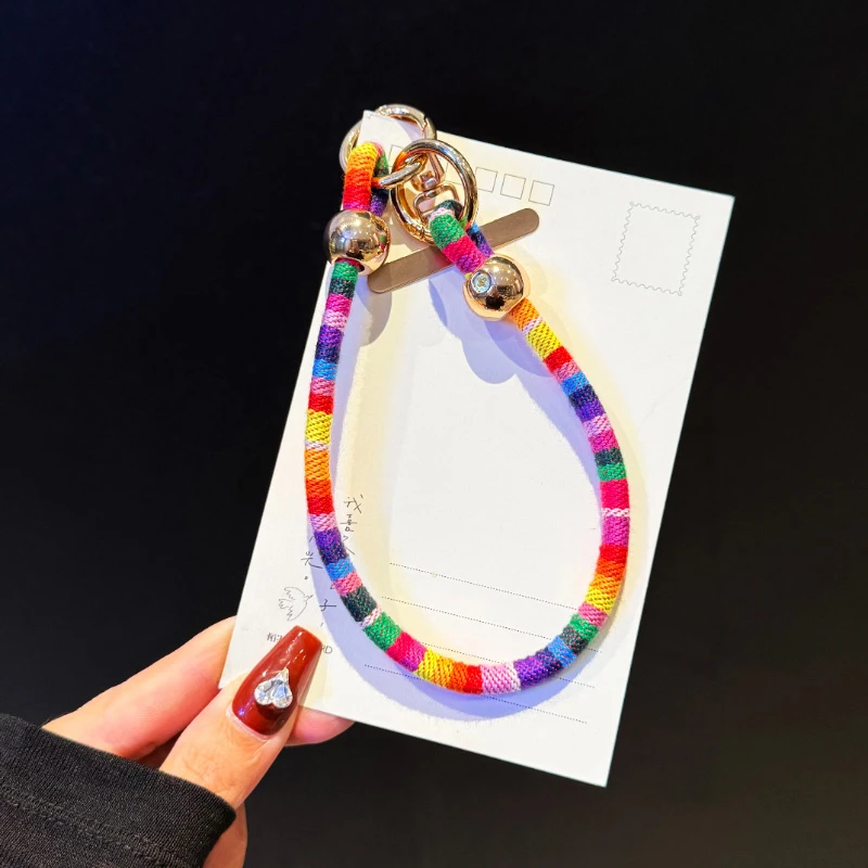 多彩绒布艺手机挂绳短款手腕绳双扣相机挂件民族风防丢手提手机链