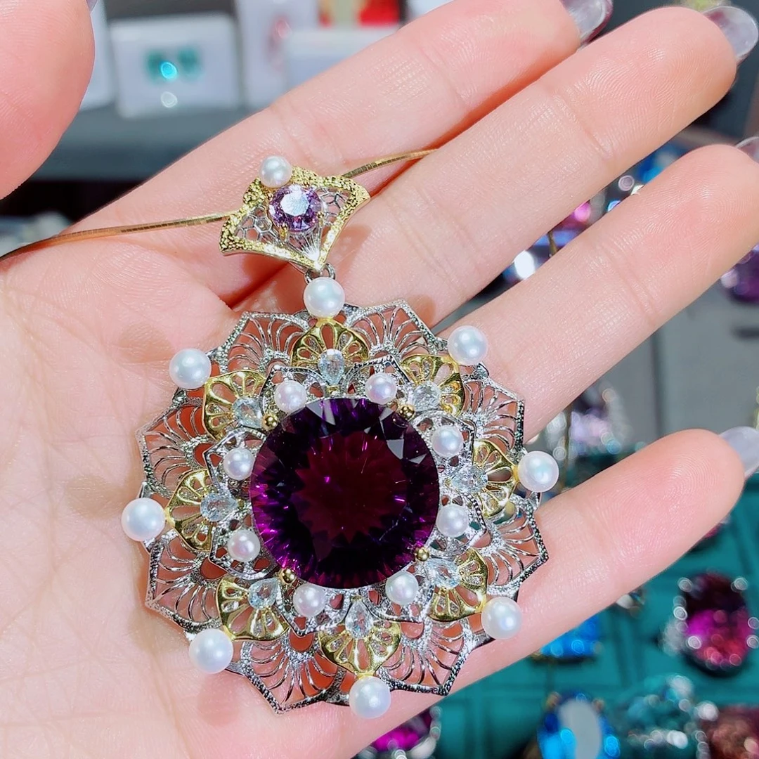 紫晶颈饰银S925镶嵌吊坠