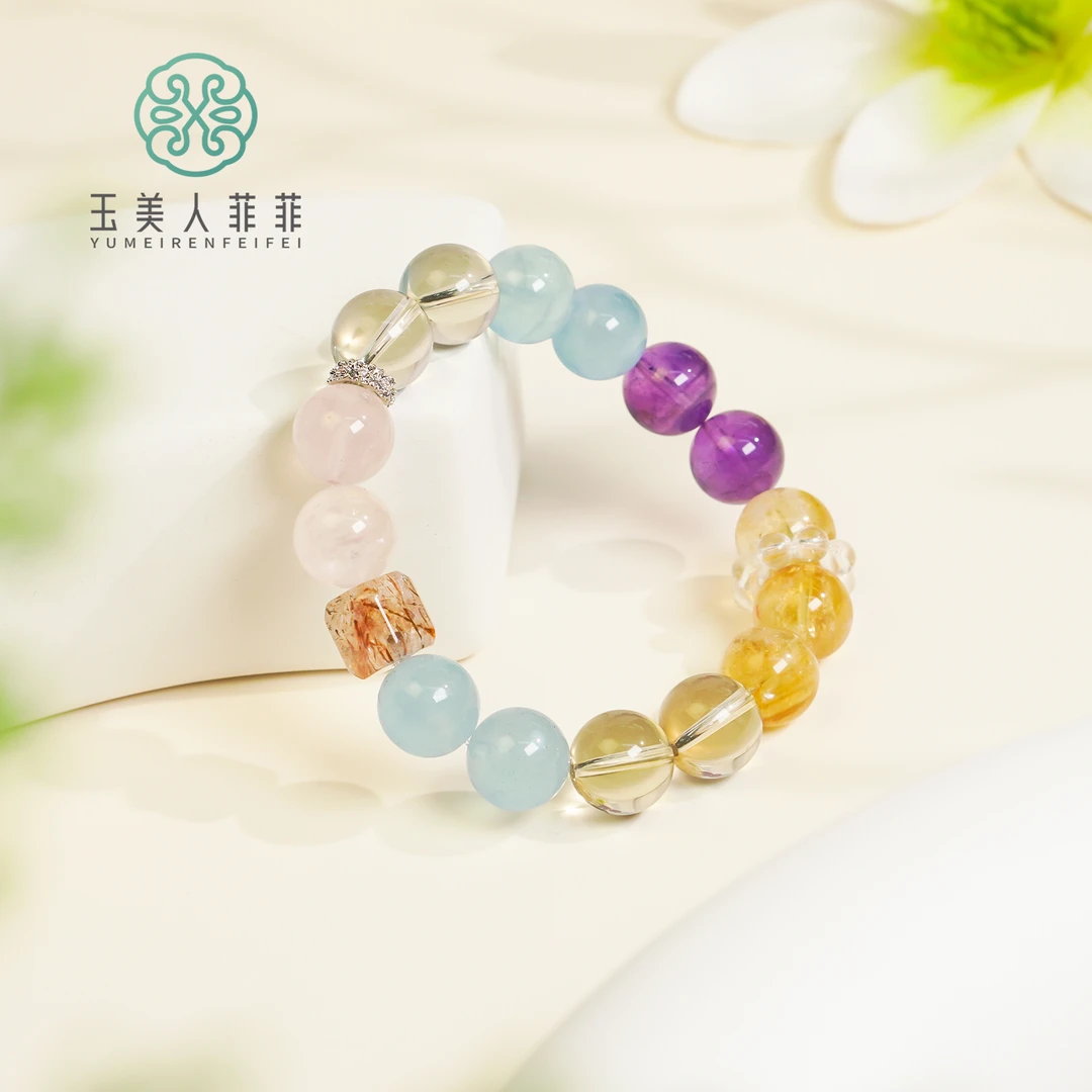 玉美人菲菲/水晶单圈多宝圆珠手串约12mm