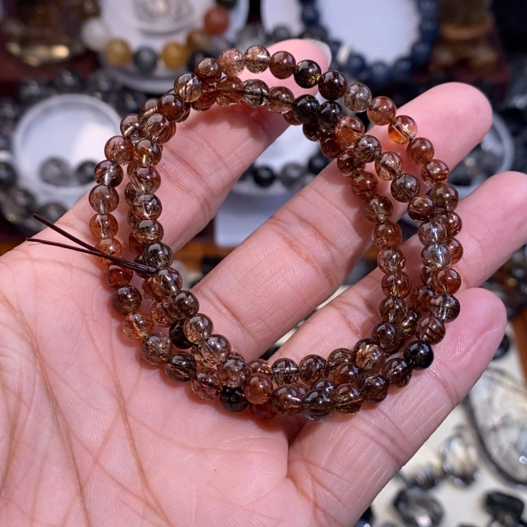 水晶手链未镶嵌黑金超三圈5.8mm全透体毕业级