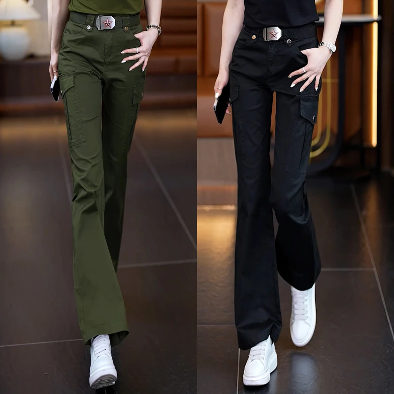 【单件】微喇叭裤夏装女新款工装裤休闲裤户外长裤大码薄款减龄裤