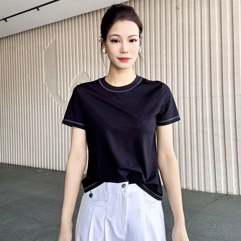 {专柜}商场同款2025春夏百搭简约圆领纯色明线短袖T恤5301025