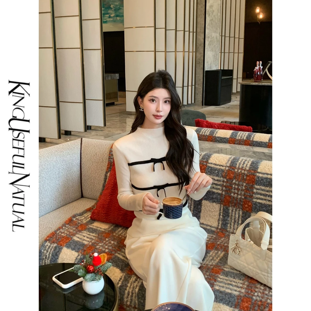 KUN【南法蝴蝶结】黑白拼色 山羊绒绵羊毛蝴蝶结修身撞色内搭上衣