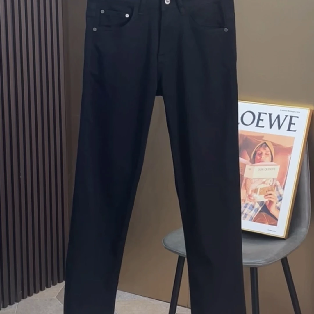 2025春夏薄款黑色男士牛仔裤高端欧货中腰简约百搭修身小直筒裤