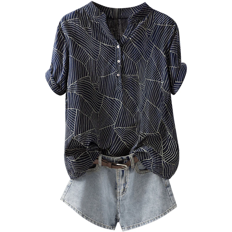 丝柏舍2025夏季新款女装时尚半开领休闲宽松款短袖衬衫S52B1348C