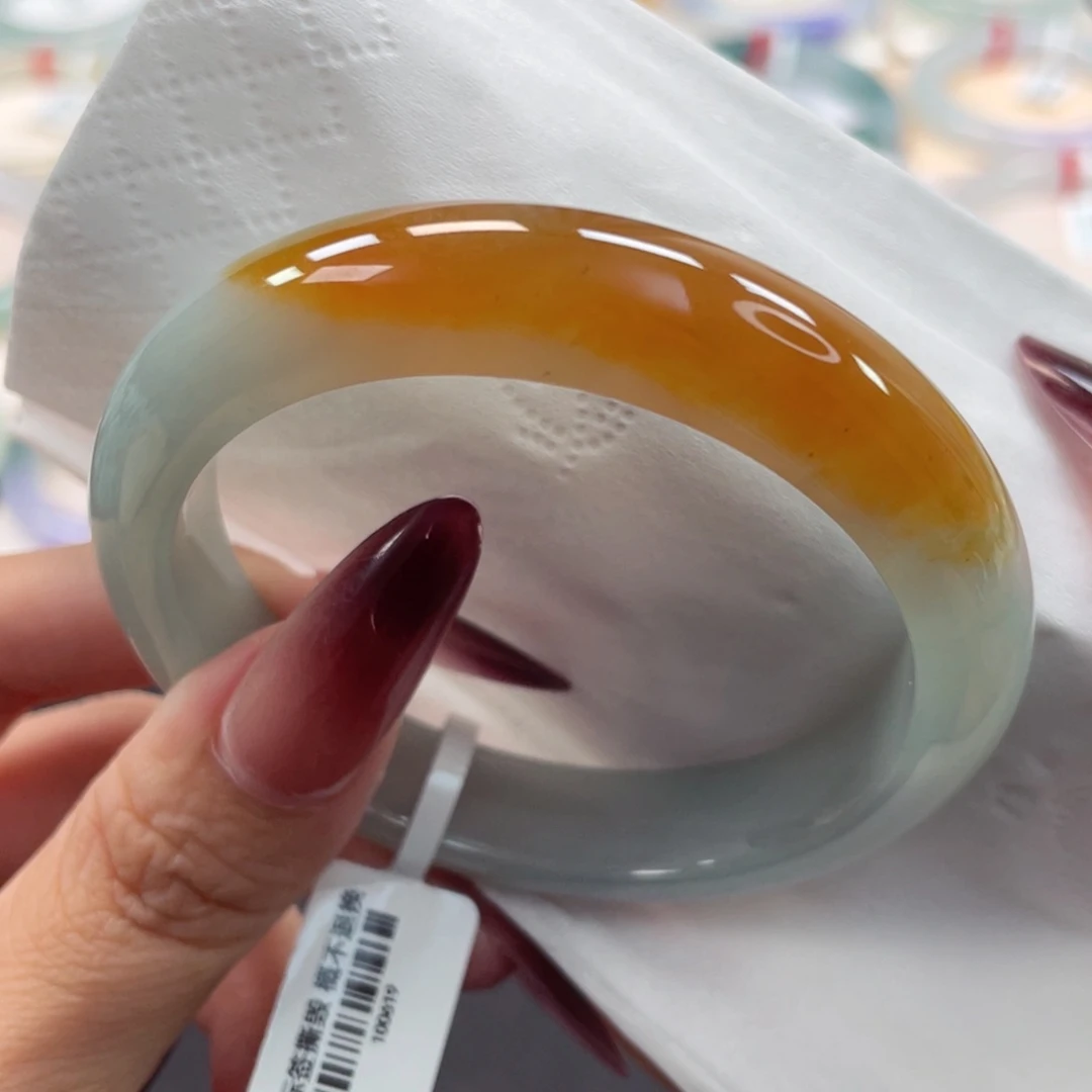未镶嵌手镯翡翠56.8细糯化青绿飘蜜糖黄巨显白8号
