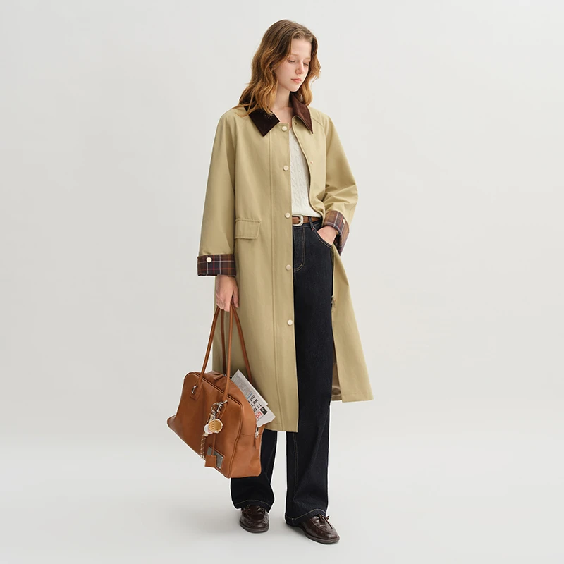 独束大码【琥珀流光】复古巴恩风长短款风衣外套25DS83081/83082