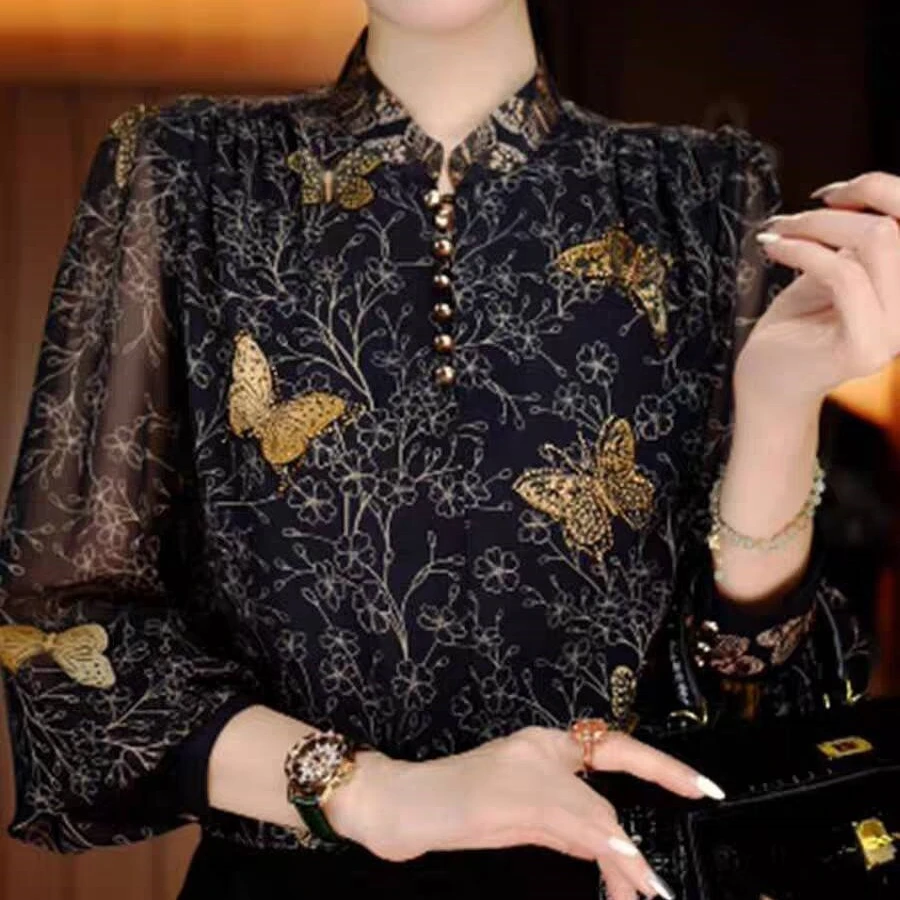 2025早秋新款冰丝衬衫宽松大码胖mm遮肚显瘦防晒薄款长袖小衫