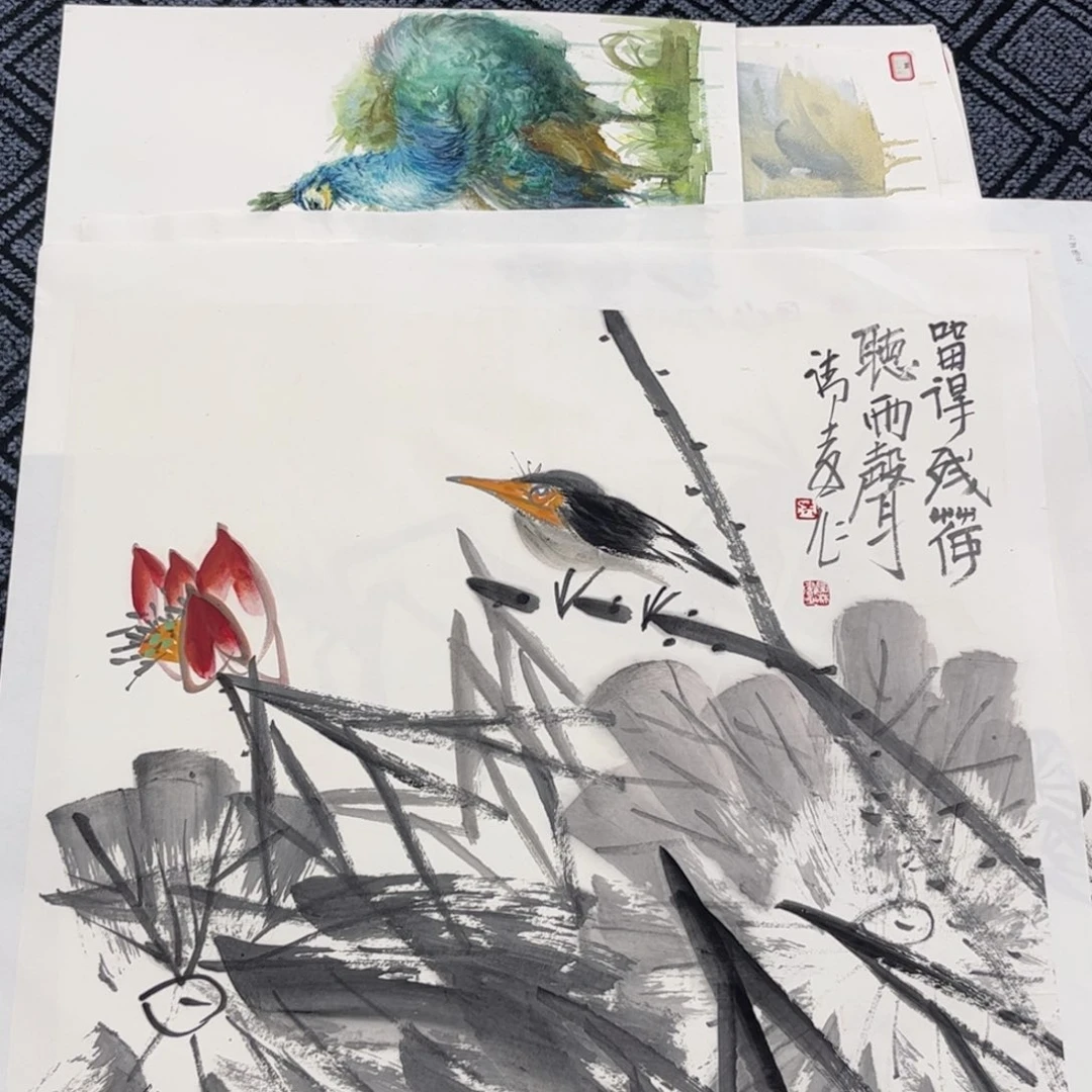 国画洪国林老师四尺斗方花鸟琪