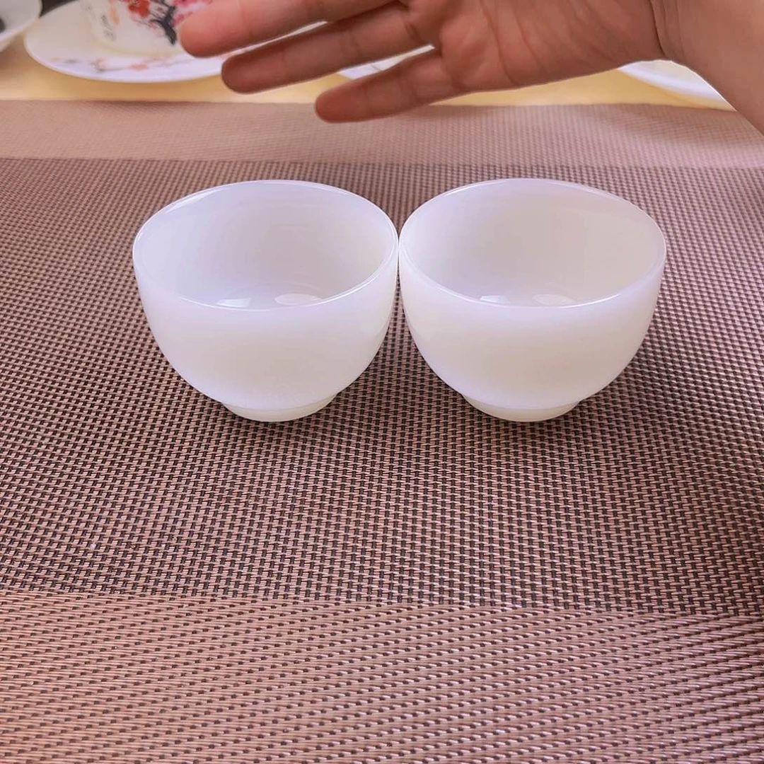 瓷片高档精品皙白玉瓷元宝客杯60cc2个
