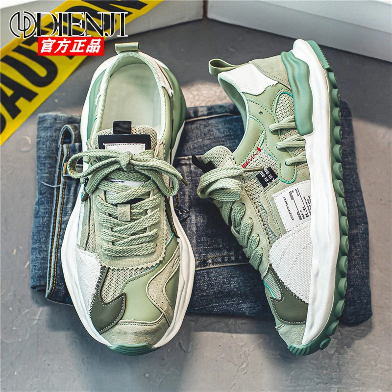 2025新款春季透气男鞋青少年运动休闲网面老爹鞋厚底时尚潮鞋