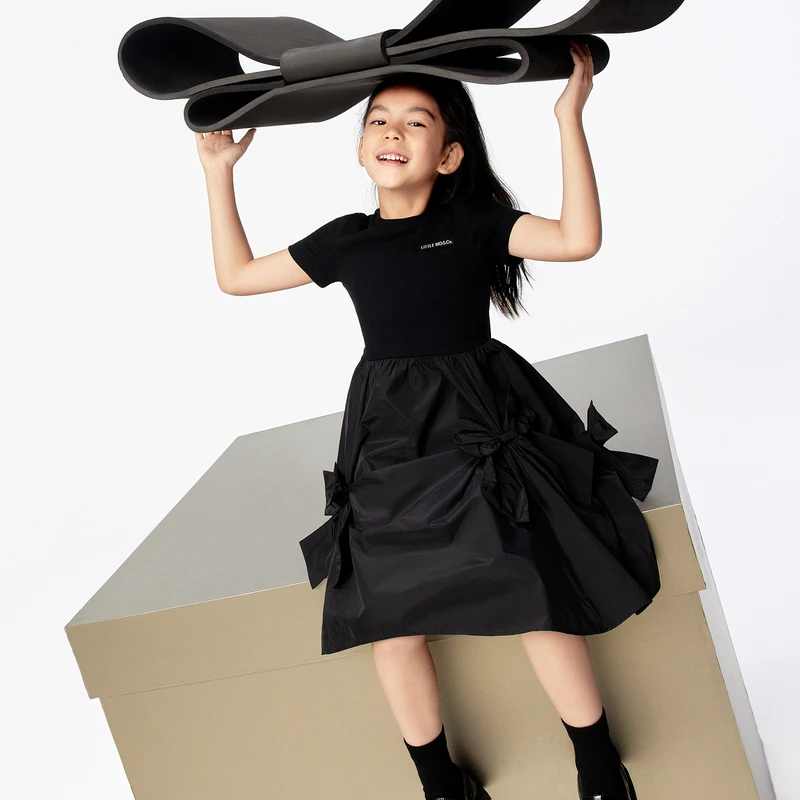littlemoco童装新款女童圆领短袖蝴蝶结连衣裙#KBE1DRS035