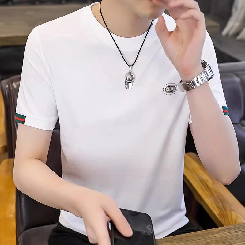 短袖T恤男白色圆领韩版修身简约轻奢夏季薄款男士休闲半袖潮流
