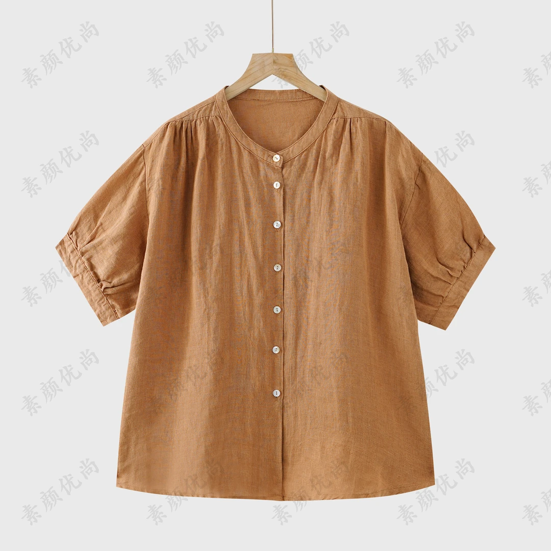 【素颜】2025夏季新款百搭法国双雨露麻短袖上衣