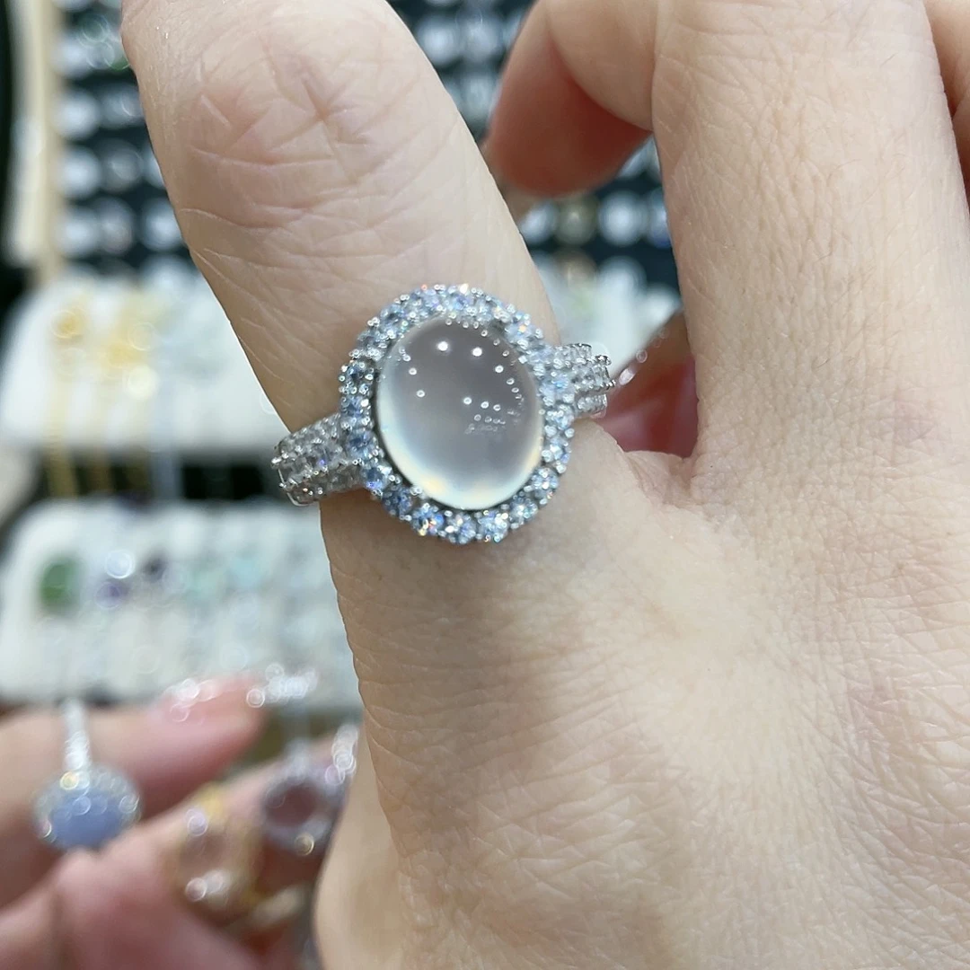 蛇纹石玉戒指银S925镶嵌