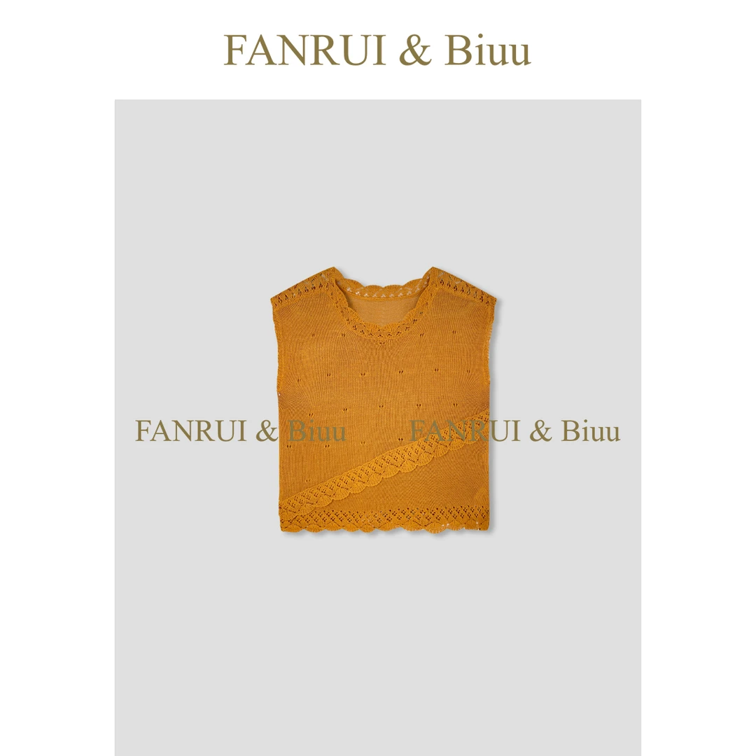 FANRUI/泛芮「藤缕」夏季新款暗纹镂空钩花拼接无袖复古背心B16862