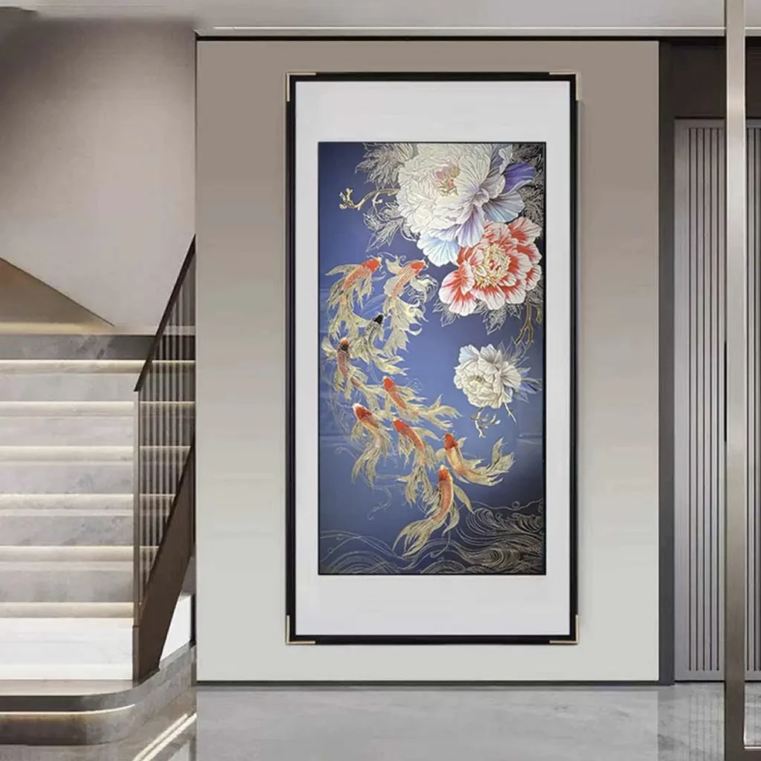 铜雕錾刻金山聚宝盆图铜雕挂画客厅玄关高档寓意好装饰画挂画