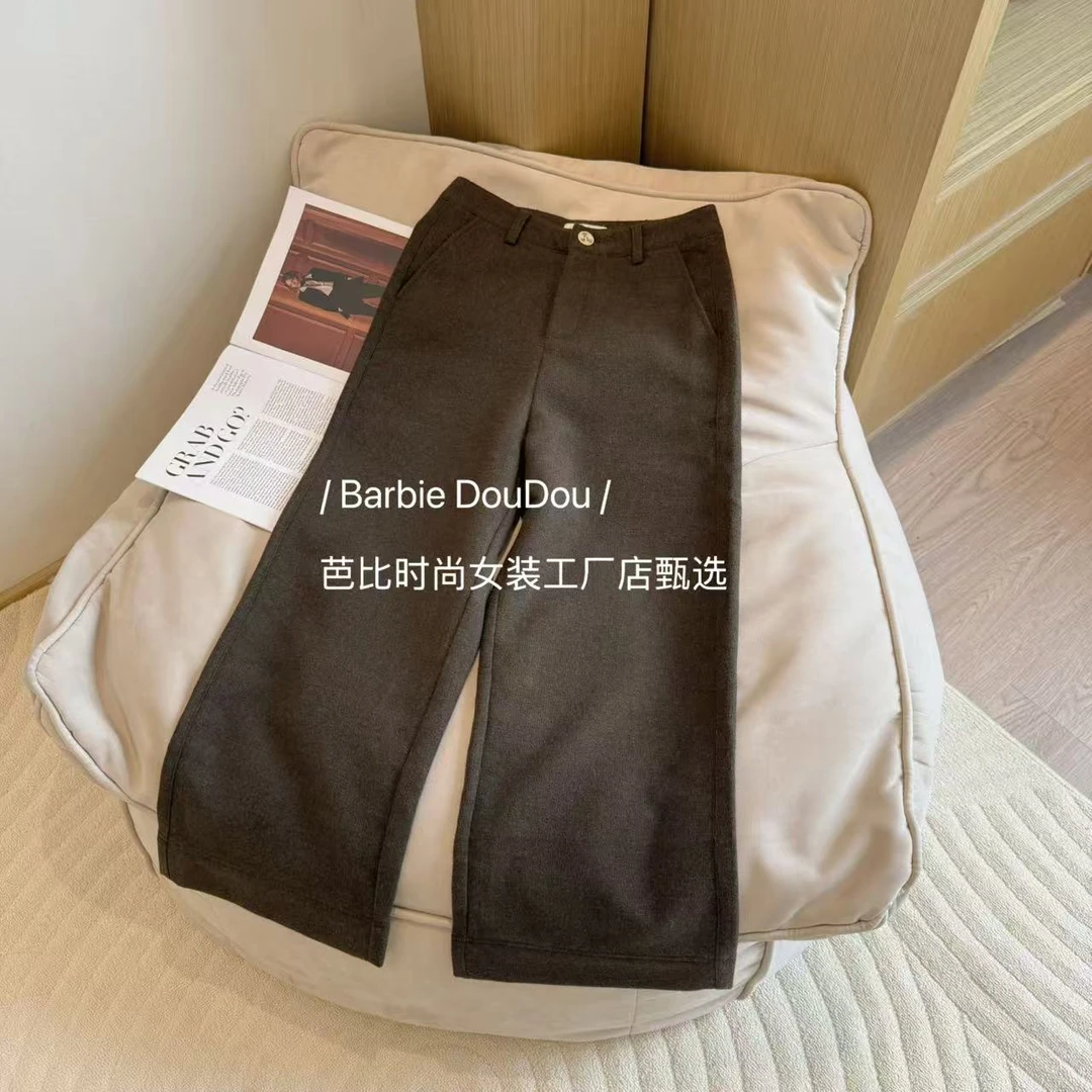 【豆子推荐】9252 秋冬新款高腰直筒显瘦复古毛呢气质裤子