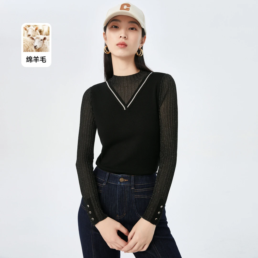 【婷婷专属】春秋闪葱星光拼接假两件套头针织衫女LZ02669W0