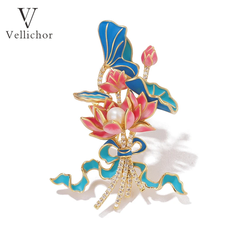 铜合金胸针 国风荷花胸针女高档高级感国风胸花别针旗袍西装配饰