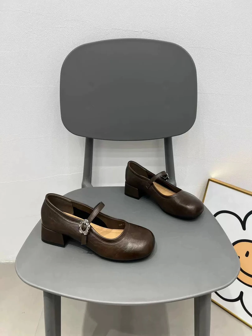 【海南简爱】新款法式复古浅口玛丽珍一字带温柔水钻鞋882