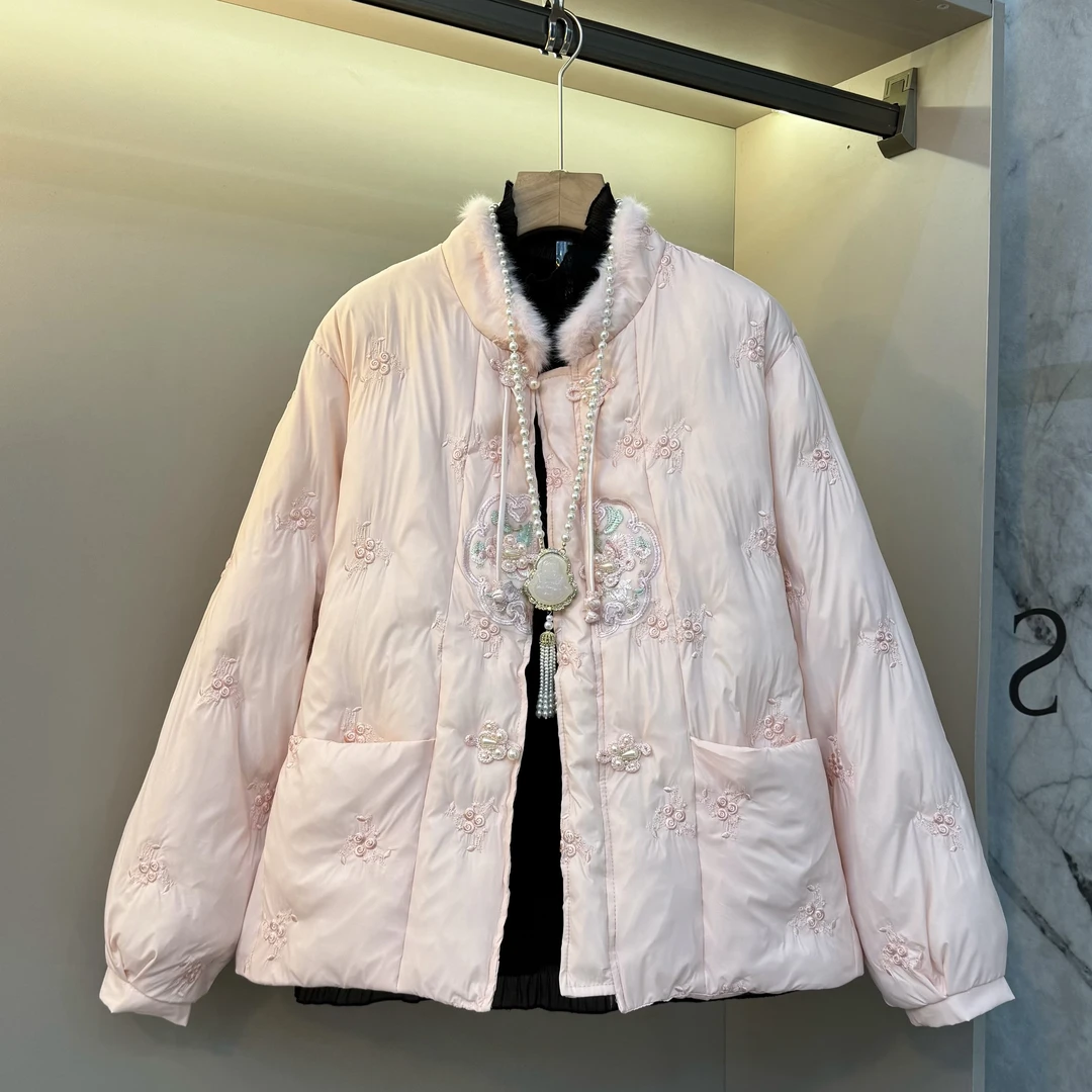 优雅新中式精致刺绣棉服高端2025年冬季新款大码女装显瘦外套6002