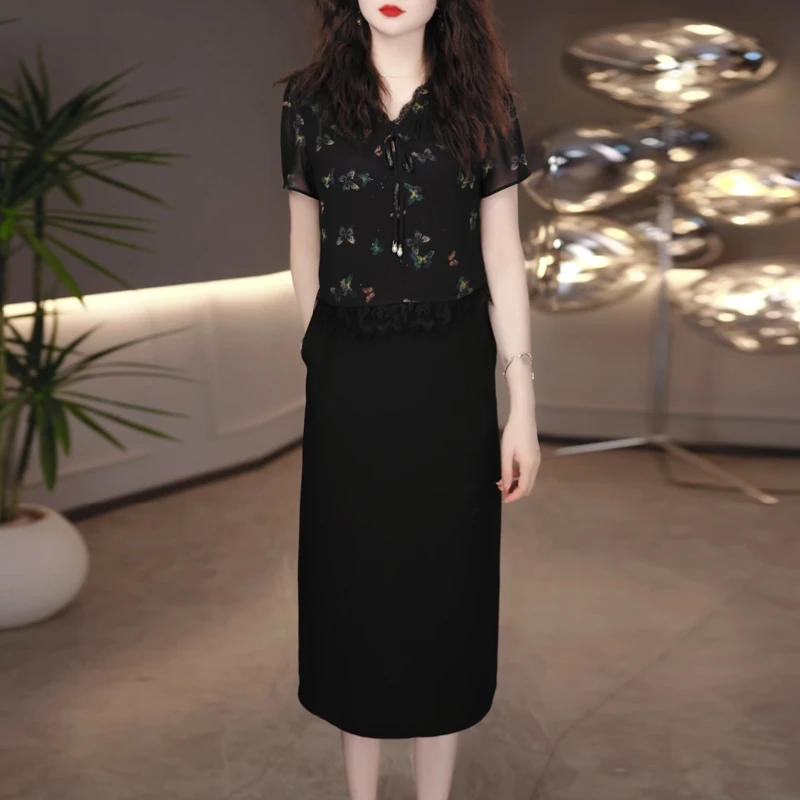 印花假两件连衣裙夏季女2025新款爆款高端气质时尚百搭中长款裙子