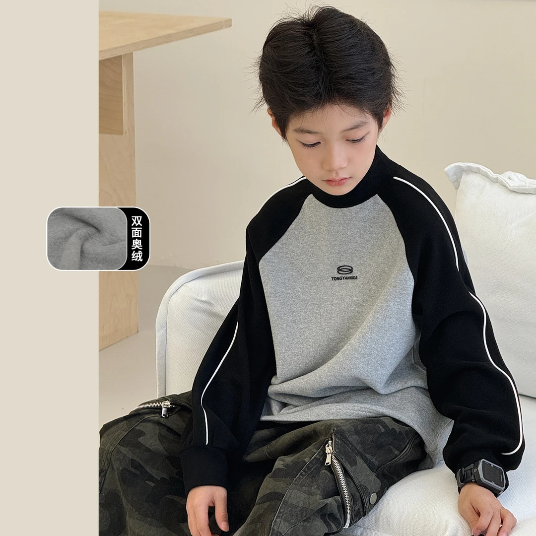 爆款男童打底衫冬装中大童半高领奥绒上衣儿童保暖长袖T恤AB1094