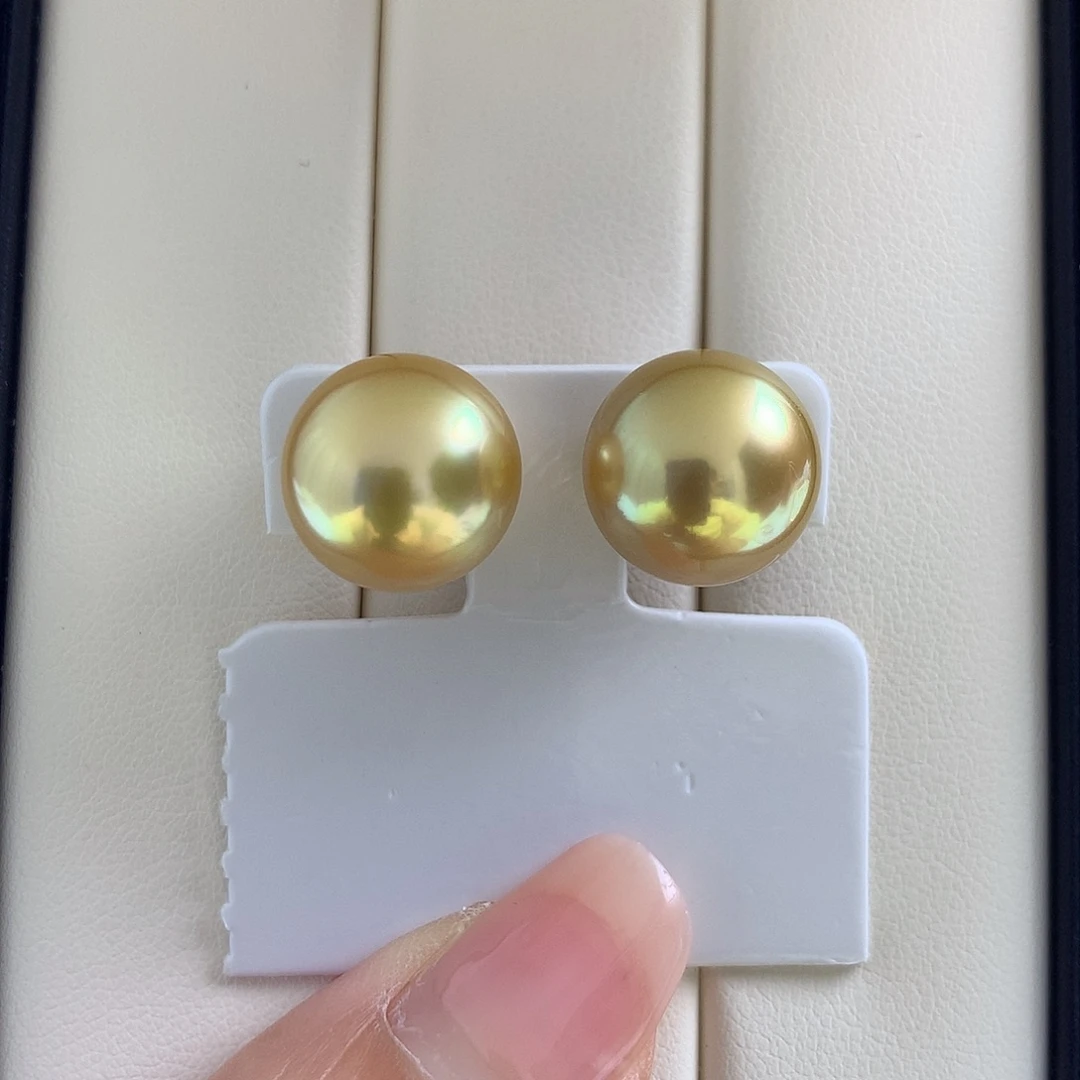 18K金镶嵌海水珍珠耳饰13-14mm