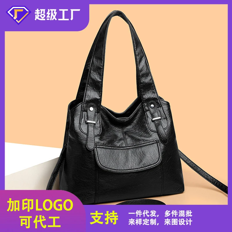 跨境爆款女包2025春夏简约复古单肩斜挎包小众休闲百搭妈妈托特包