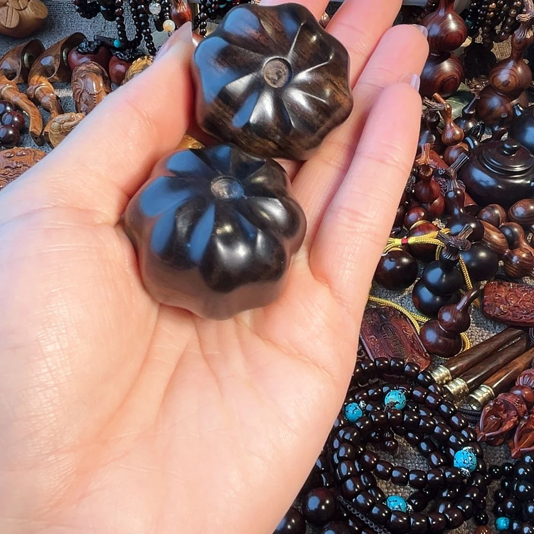 山****线乌木紫光檀南瓜保健球一对