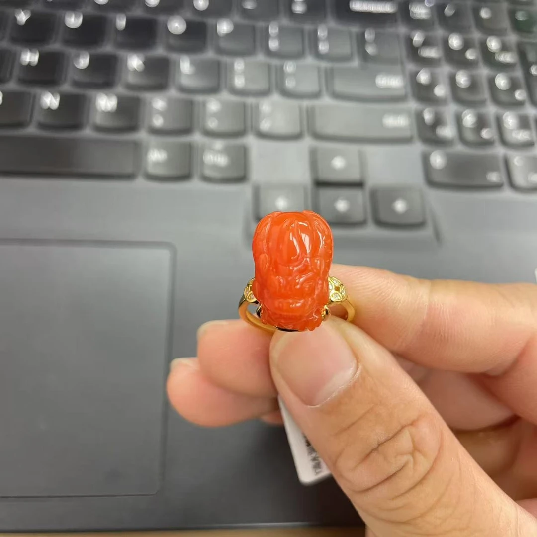 S925银镶嵌滴水洞貔貅南红戒指/2025150388/多样性发一件