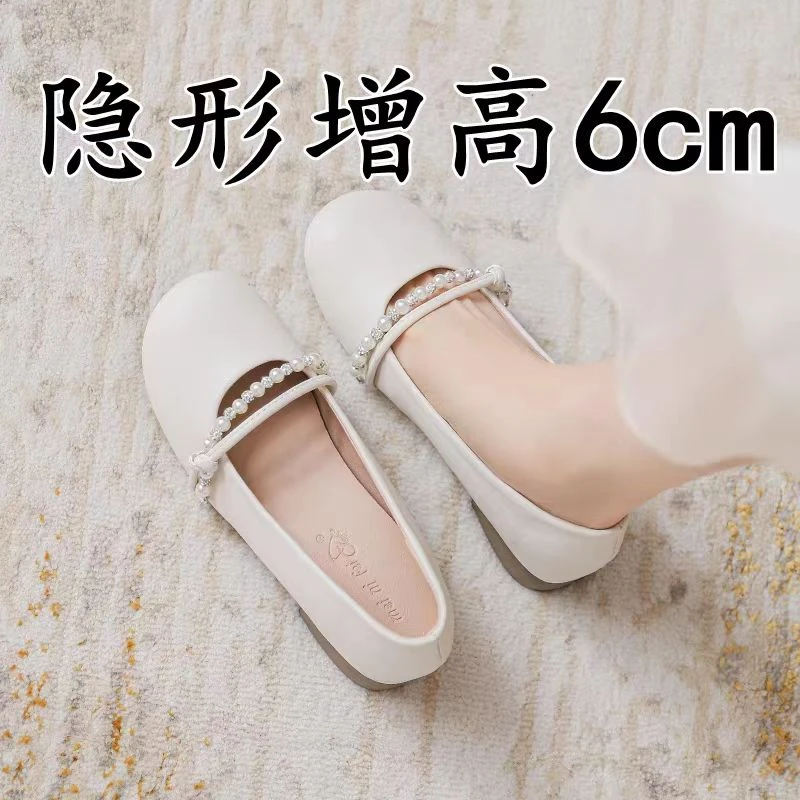 真皮内增高玛丽珍鞋女2025新款夏平底法式温柔配裙子单鞋小码女鞋