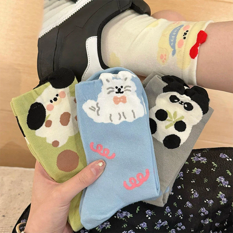 【店铺热款】日系可爱女学生中筒袜子薄款春夏季蓝色中筒袜搞怪卡通