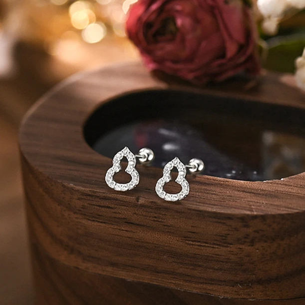 足银合成锆石耳饰 999银葫芦耳钉螺丝拧珠 简约小巧日常百搭款