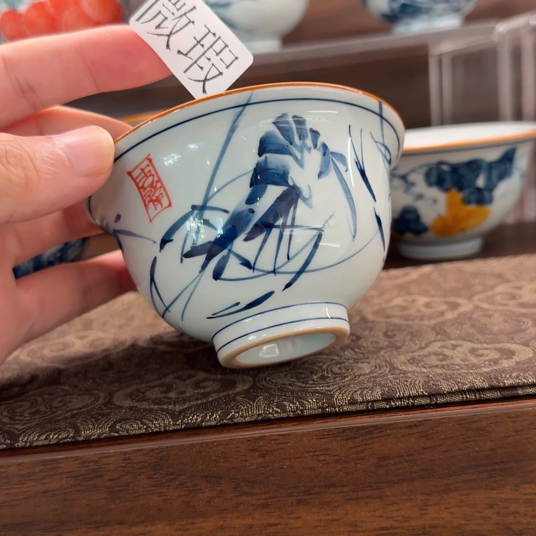 釉下手绘茶具微瑕