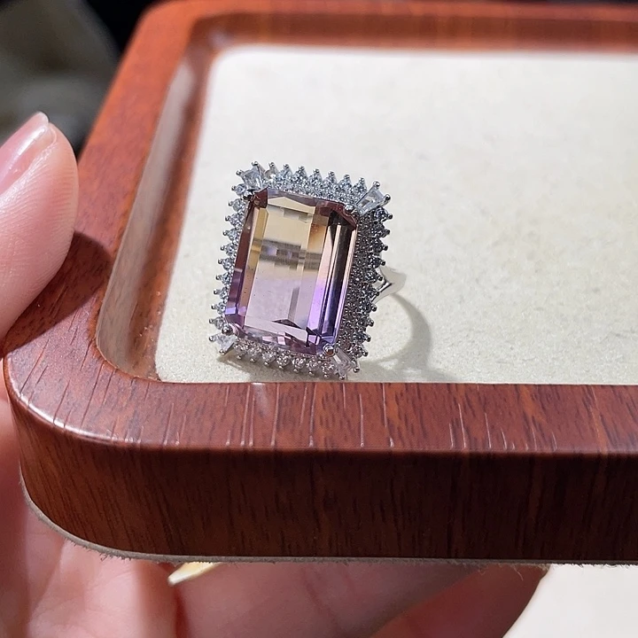 珠宝半成品水晶银S925镶嵌紫黄晶