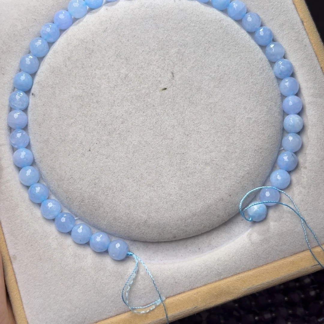 玛瑙/玉髓合金珠宝半成品I187蓝水刻面圆珠一条