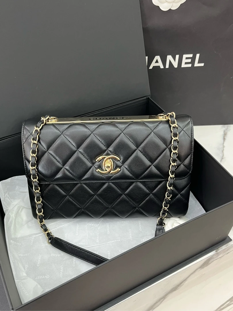 95新 Chanel/香奈儿 trendy cc 黑金羊皮金扣 单肩腋下包 27开